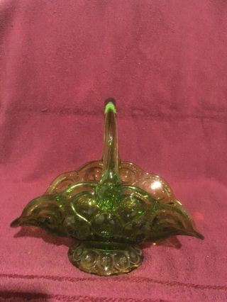 vintage FOREST GREEN Moon and Stars Basket with Handle Glassware 9 X 5 1/4 