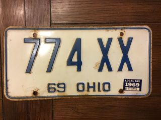 Ohio 1969 License Plate Tag Vintage Collectible White Blue 774 Xx