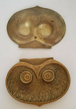 2 Vintage Solid Brass Owl Key Trinket Dish Ashtray Paperweight Bird 1960 ' s 70 ' s 4