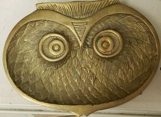 2 Vintage Solid Brass Owl Key Trinket Dish Ashtray Paperweight Bird 1960 ' s 70 ' s 5
