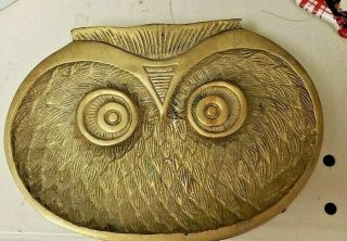 2 Vintage Solid Brass Owl Key Trinket Dish Ashtray Paperweight Bird 1960 ' s 70 ' s 7