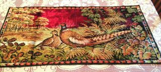 Vintage Velvet Wall Tapestry Or Table Runner,  Pheasants,  37 X 18 - 1/2 "