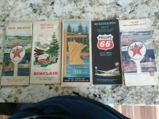 5 Vintage Road Maps 1959 - 65 For Their Age Mostly Gas Station Maps