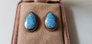 Vintage Estate 925 Sterling Silver Mexico Teardrop Earrings Blue Stone 5