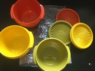 Vintage Tupperware Harvest Color Storage Bowl Set With Lids Old Stock