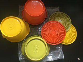 Vintage Tupperware Harvest Color Storage Bowl Set with Lids Old Stock 2