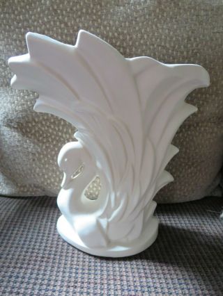 Vintage Mccoy Pottery Swan Vase Matte White 9 - 1/2 "