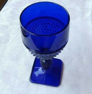 Vintage Cobalt Blue Diamond Cut Glass Goblet
