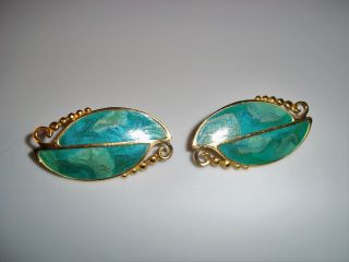 Vintage Edgar Berebi Earrings Blue Green Enamel Stud