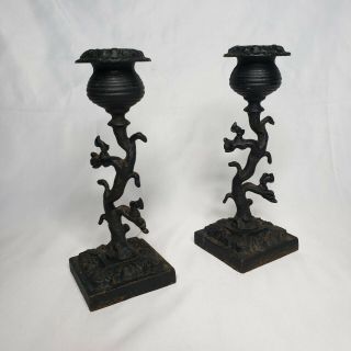 2 Cast Iron Metal Vintage Tree Candlestick Candle Holders Rustic Farmhouse Decor