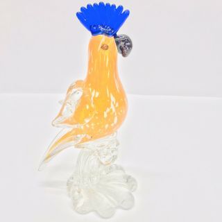 Vintage Hand Blown Murano Cockatoo Parrot Bird Orange Blue Italian Glass 9.  5 "