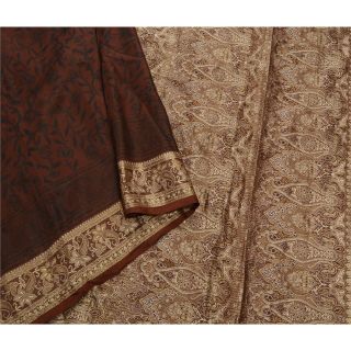 Sanskriti Vintage Brown Saree 100 Pure Silk Woven Craft Fabric 5 Yd Soft Sari