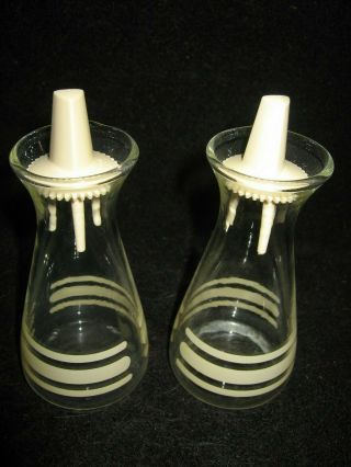 Vintage Pyrex Salt & Pepper Shakers Clear Glass Sandalwood Stripes Corning Glass