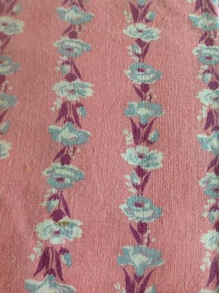 Vintage Feed Sack Fabric Gray Flowers Maroon Leaves On Bright Pink 23 By 38.  5 "