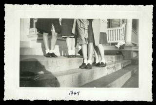 Vintage Pretty Girls Snapshot Photo 1940s Legs Study Bobbysoxers