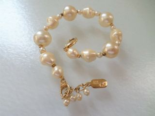 Dabby Reid Signed,  Vintage,  Gold Tone And Faux Pearls Bracelet.