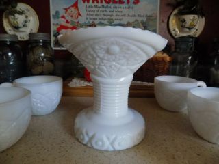 Vintage McKee Concord White Milk Glass Punch Bowl Pedestal Stand,  6 cups 2