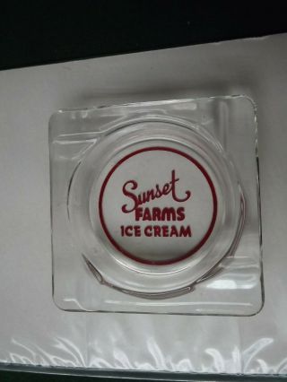 Vintage Newark Ny Sunset Farms Ice Cream Advertising Glass Ashtray