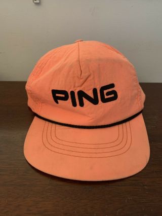 Vintage Ping Golf Karsten Hat Usa Made White Leather Strapback Ball Cap