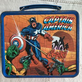 Vintage 1980 Spider - Man Hulk Captain America Metal Lunchbox
