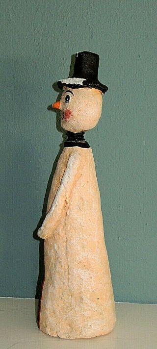 Vintage Primitive Folk Art Bobble Head Snowman Figurine Artist Signed OOAK 4