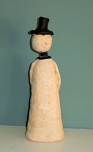 Vintage Primitive Folk Art Bobble Head Snowman Figurine Artist Signed OOAK 5