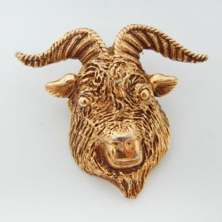 1960s Retro Goat With Large Horns Gold Plated 1.  75 " Vtg Pin Brooch