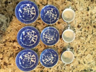 Vintage 9 Piece Childs Childrens Blue Willow Mij Japan Porcelain China Tea Set