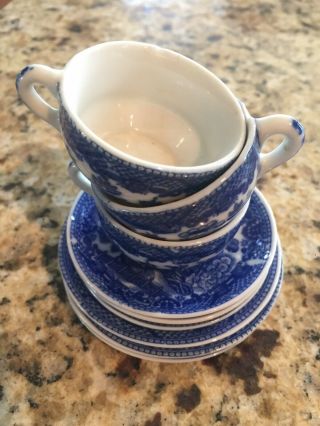 Vintage 9 Piece Childs Childrens Blue Willow MIJ Japan Porcelain China Tea Set 2