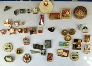 Set Of 41 Badges Pins Lenin,  Kpss,  Communist Propaganda Vintage Soviet Ussr
