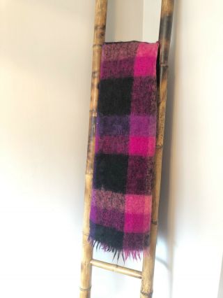 Vintage Lan Air Cel Mohair And Wool Blanket Purple Woven Made In Scotland