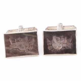 Vtg 900 Silver - Mother Of Pearl Carved Roman Warrior Cameo Cufflinks - 8.  5g