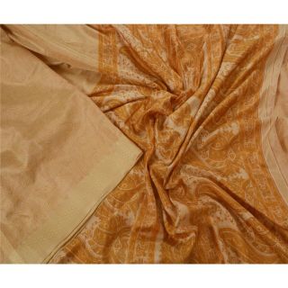 Tcw Vintage Cream Saree 100 Pure Silk Printed Sari Craft 5 Yard Fabric