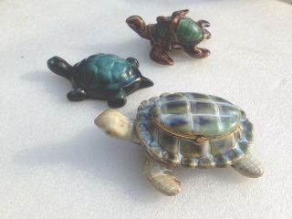 3 Vintage Blue Mountain Pottery Studio Art Turtles Trinket Box