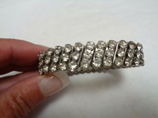 Vintage 3 Row Clear Rhinestone Beaded Silver Tone Expandable Stretch Bracelet