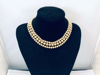 Vtg.  Sarah Coventry Textured Gold Tone 3 - Strand Beaded Necklace