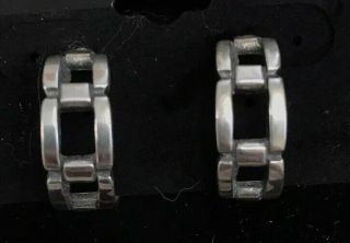 Vintage Sterling Silver Open Filigree Half Hoops Chain Earrings Southwestern