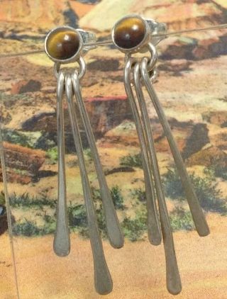 Vintage Southwest Sterling Silver Tigers Eye Drop/dangle Tassle Earrings (e41)