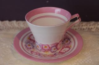 Vintage Pink Royal Albert Crown China Art Deco Dorothy Tea Cup And Saucer