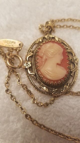 Vintage Whiting & Davis Signed Gold Tone Cameo Necklace 21 "