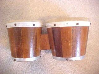 Vintage Wood Bongo Drum Set With Natural Skin Heads