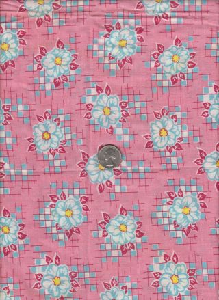 Vintage Feedsack Pink Blue White Floral Feed Sack Quilt Sewing Fabric