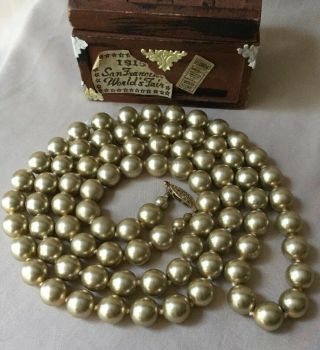 Stunning Vintage Champagne Hand Knotted Faux Glass Pearl Long Necklace 111 Grams