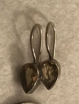 Vintage Smokey Quartz 925 Sterling Silver Earrings Teardrop French Hook Drops