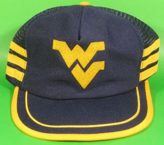 Vtg 3 Stripe West Virginia University Wvu Snapback Trucker Hat Mountaineers