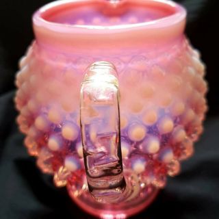 Vintage Fenton Cranberry Opalescent Hobnail Glass Pitcher/pink white bobble jug 2