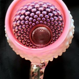 Vintage Fenton Cranberry Opalescent Hobnail Glass Pitcher/pink white bobble jug 3