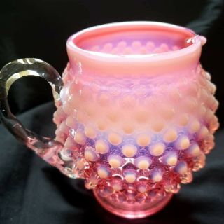 Vintage Fenton Cranberry Opalescent Hobnail Glass Pitcher/pink white bobble jug 4