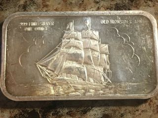 Vintage 1972 - Old Ironsides Ship 1797 Silver Art Bar - 1 Troy.  999 Fine Silver