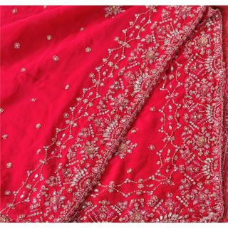 Sanskriti Vintage Dupatta Long Stole Georgette Pink Shawl Hand Beaded Scarves 3